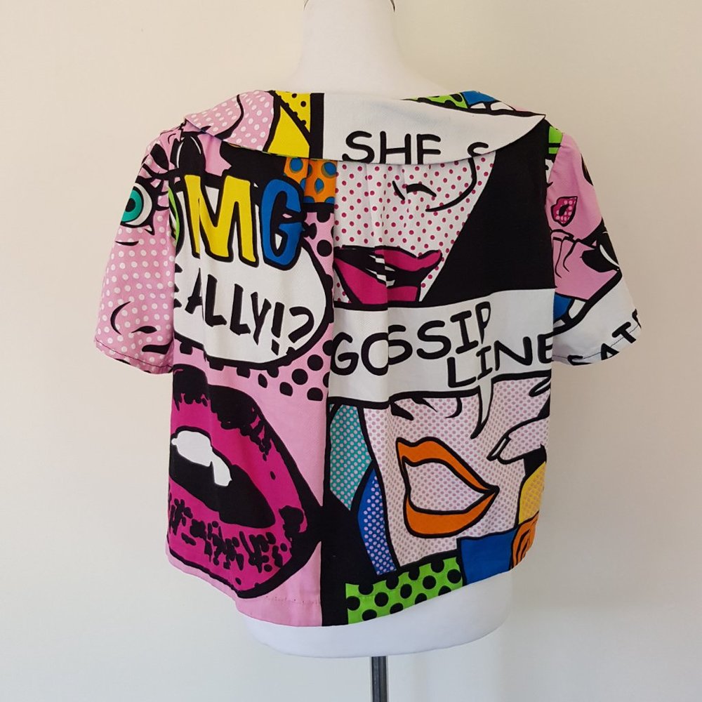 Unique Handmade Button Through Cartoon Short Crop Blouse Top Cosplay Relaxed Fit - Picture 6 of 12